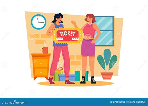 A Woman Surprises Her Partner With Tickets To A Show Or Concert As A Special Treat Stock Vector