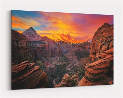 Zion National Park Sunset On A Large Canvas Wall Art Desert Etsy