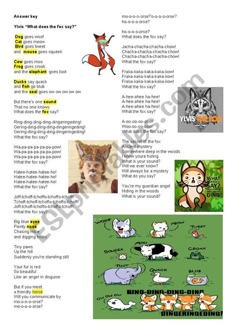 Song What Does The Fox Say By Ylvis Esl Worksheet By Nievesgomez