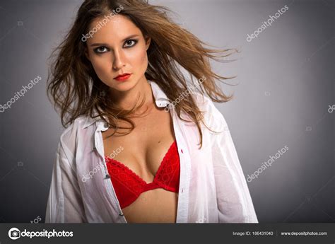 Beautiful Attractive Woman In Red Bra Stock Photo By Luckybusiness