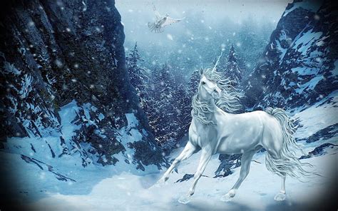 Winter Unicorn Digital Art Winter Fantasy Snow Magical Unicorn