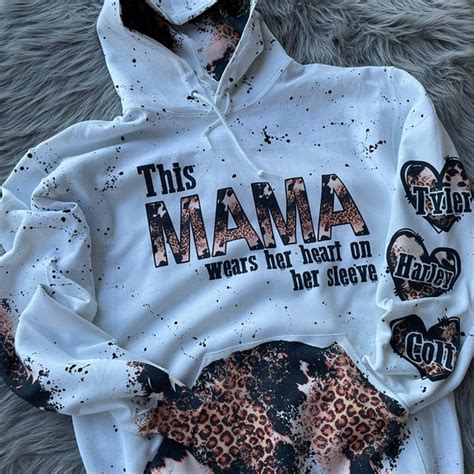 This Mama Wears Her Heart On Her Sleeve Leopard Hoodie Etsy