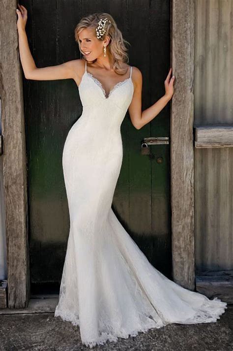 Spaghetti Straps V Neck Lace Mermaid Wedding Dress Lace Mermaid Wedding Dress Long Bridal