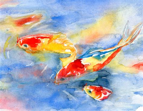 Koi Fish In Water Watercolor Print Signed By Artist Stephanie Etsy