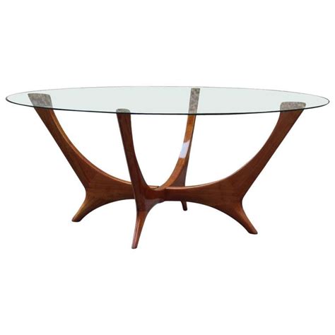 Italian Coffee Table Round Cherry Wood Glass Top Mid Century Modern