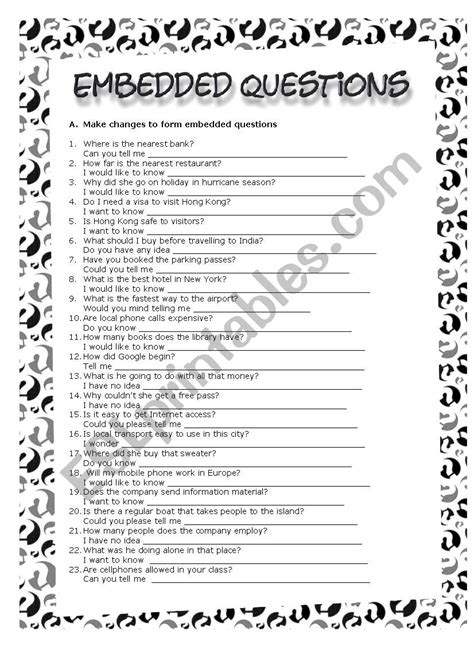 Embedded Questions Esl Worksheet By Cris M