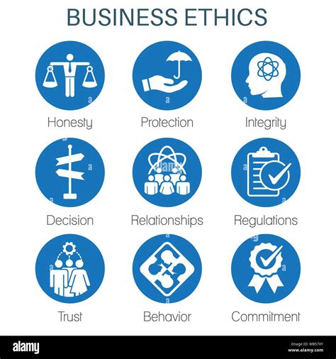 Business Ethics Solid Icon Set With Honesty Integrity Commitment