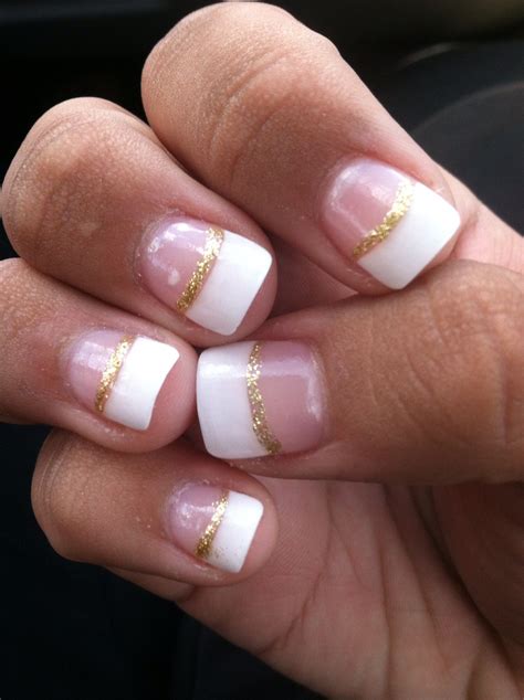 White French Tip With Gold Glitter Manicure Nails Pinterest