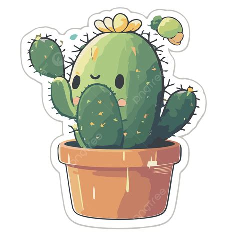Pegatina De Cactus Kawaii Sentado En Una Maceta Vector Png Diseño De