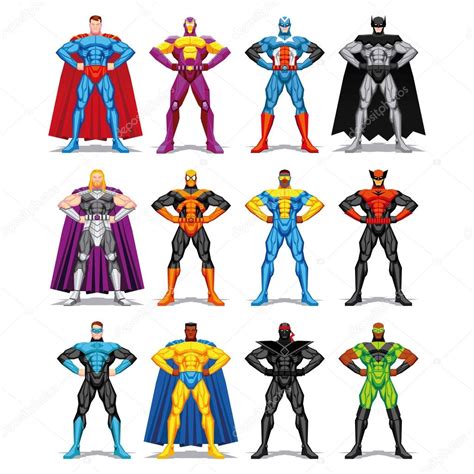 Vector Set Of Different Superheroes Isolated On White Background