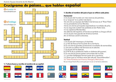 Crucigrama de países que hablan español Países que falam espanhol