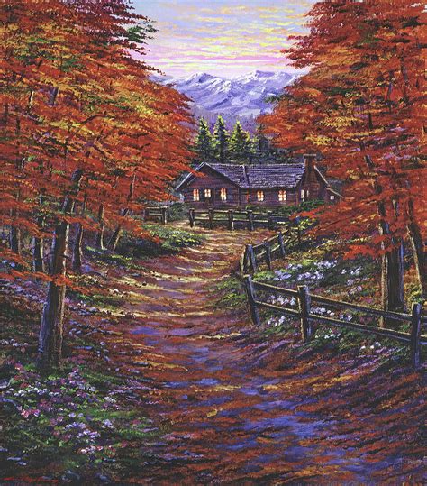 Country Cabin Autumn Painting By David Lloyd Glover Pixels
