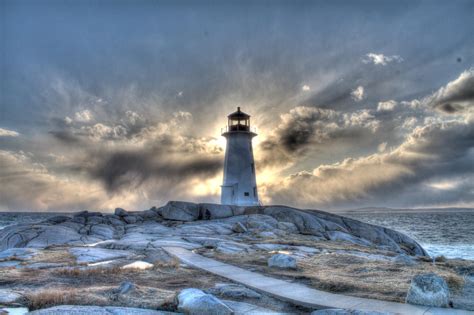 Peggys Cove Lighthouse At Sunset On A Stormy Day In April Pics
