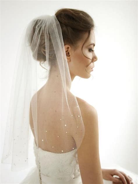 Pearls Silk Tulle Wedding Veil 1 Single Tier Tulle Veil Simple