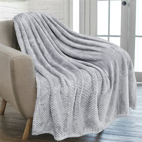 Pavilia Waffle Textured Fleece Throw Blanket For Couch Sofa Light Gray