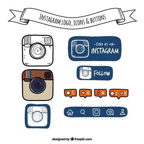 Hand Drawn Instagram Logo Icons And Buttons Vector Free Download