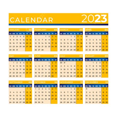 2023 Full Calendar Yellow Blue Combination Design 2023 Calendar 2023