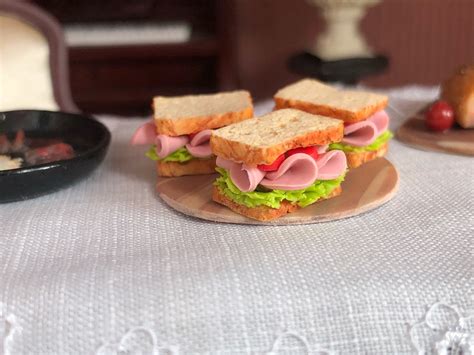 Miniature Food For Dollhouse Sandwich With Meat And Lettuce Etsy
