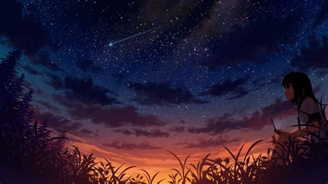 Anime Girl Night Sky Scenery 4k 211 Wallpaper
