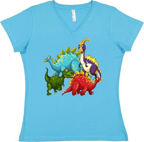 Inktastic Cute Dinosaurs Womens V Neck T Shirt Clothing