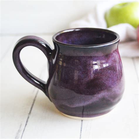 Andover Pottery — Deep Purple And Black Pottery Mug 14 Ounce Handmade