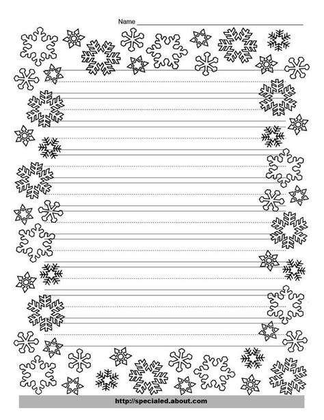 The Lined Paper Has Snowflakes On It And Is Ready To Be Used For Writing