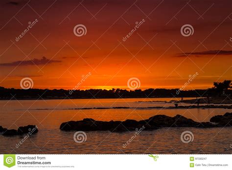 Beautiful Sunset Over Adriatic Sea With Beautiful Dramatic Cloudscape