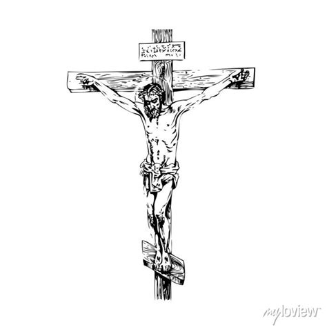 Jesus Christ Crucifixion Hand Drawing Sketch Wall Mural • Murals Pen