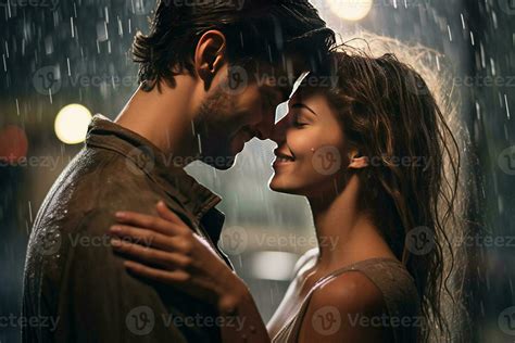 Romantic Couple Hugging In The Rain Ai Generated 25474360 Stock Photo