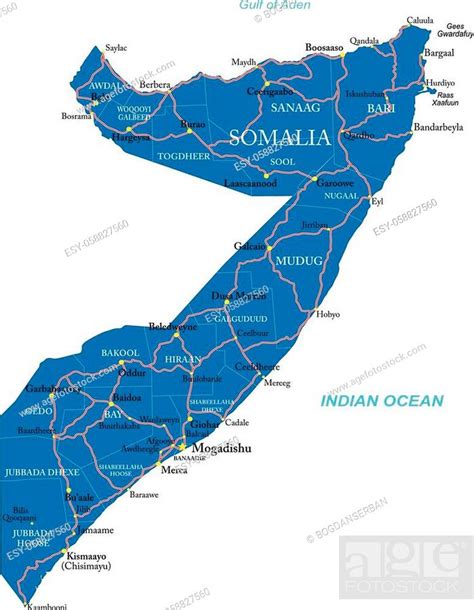 Highly Detailed Vector Map Of Somalia With Administrative Regions