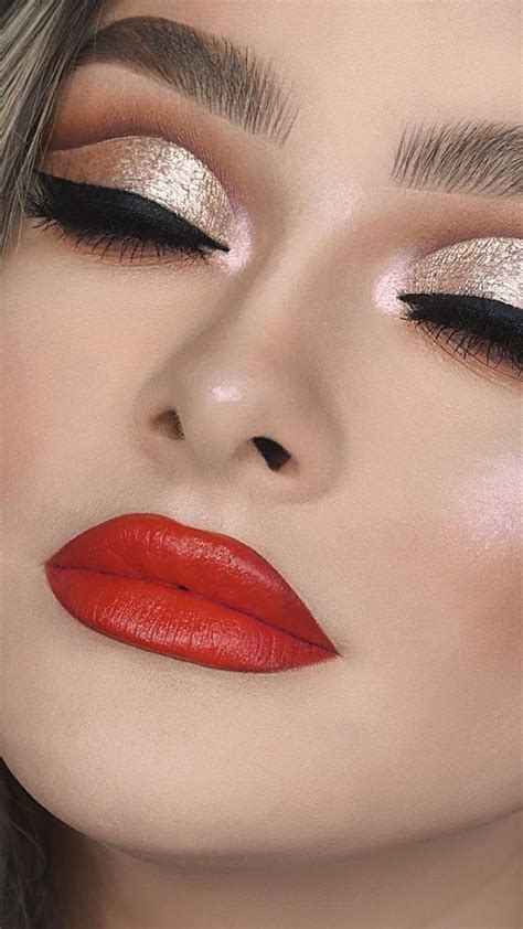 Sparkly Eyes And Red Lips Holiday Glam Makeup Look Tutorial Pinterest