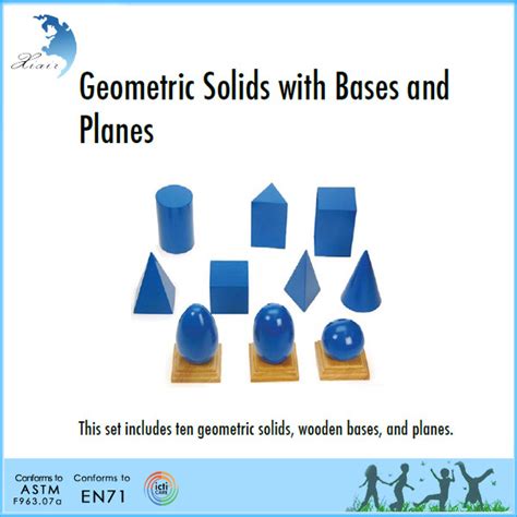 Montessori Materials Blue Geometric Solids With Wooden Bases And Planes