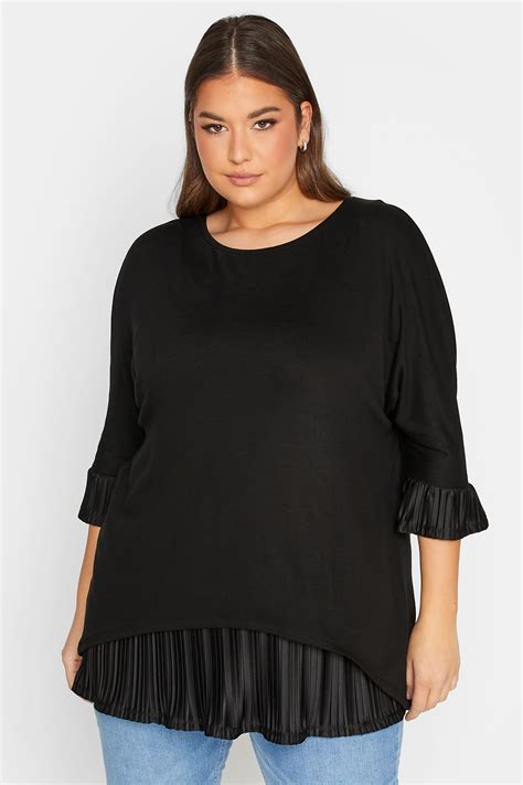 Yours Luxury Plus Size Curve Black Double Layer Pleated Blouse Yours