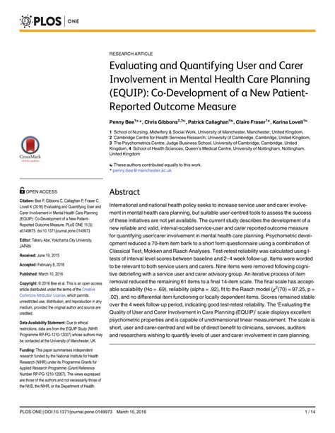 Pdf Evaluating And Quantifying User And Carer Involvement In Mental