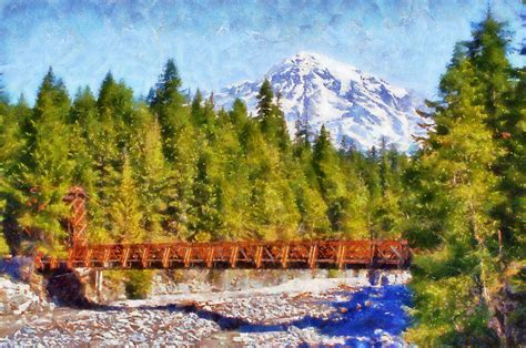 Longmire Suspension Bridge Digital Art By Kaylee Mason Pixels