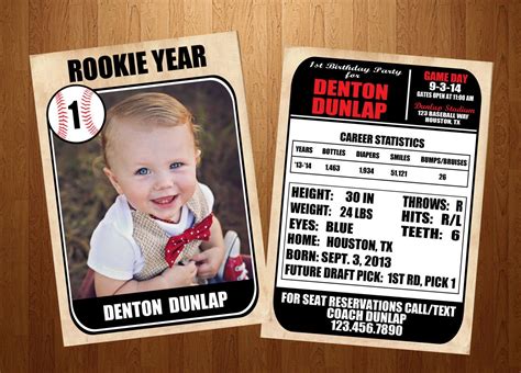 Rookie Of The Year Baseball Card First Birthday Invitation Etsy In