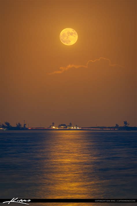 Hutchinson Island Full Moon Rise Over the Clouds | HDR Photography by