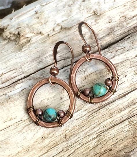 Copper Turquoise Earrings Small Turquoise Earrings Copper Etsy In