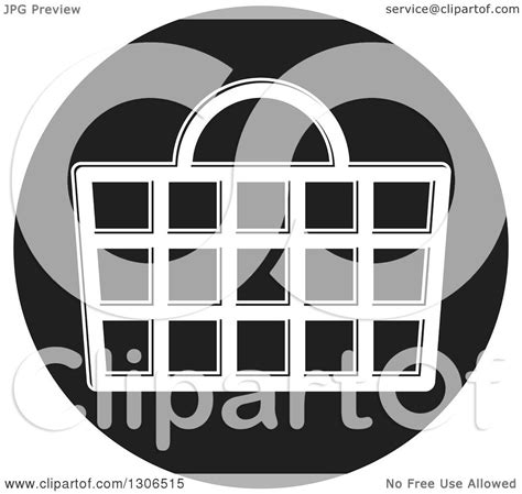 Clipart Of A Round Black And White Shopping Basket Icon Royalty Free