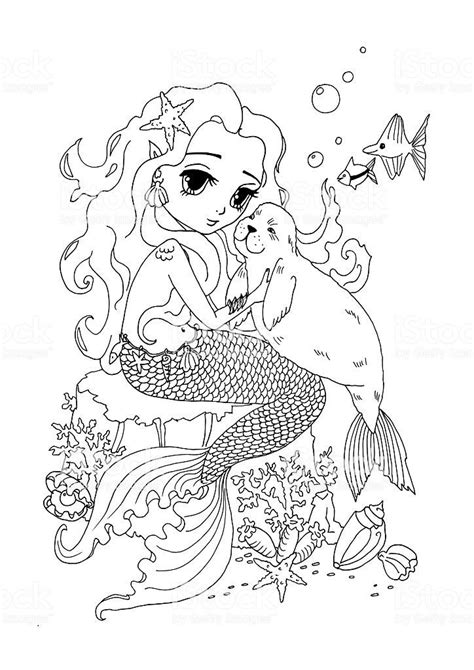 Mermaid Cat Coloring Page - youngandtae.com | Coloriage hello kitty