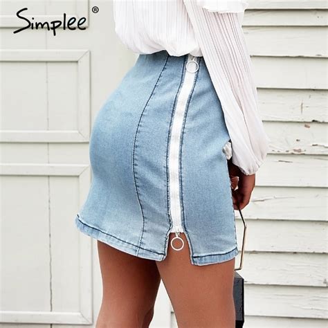 Buy Simplee A Line High Waist Mini Denim Skirts Women Side Zipper Blue Short