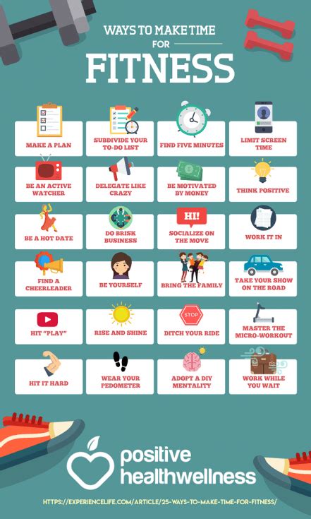 25 Ways To Make Time For Fitness Infographic Positive Health Wellness
