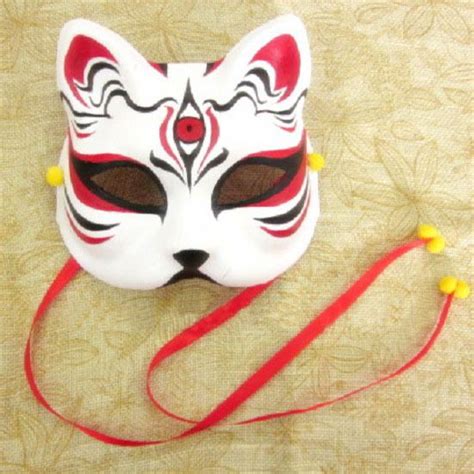 Japanese Fox Cosplay Mask 3 Eyes Demon Kitsune Half Face Hand Painted