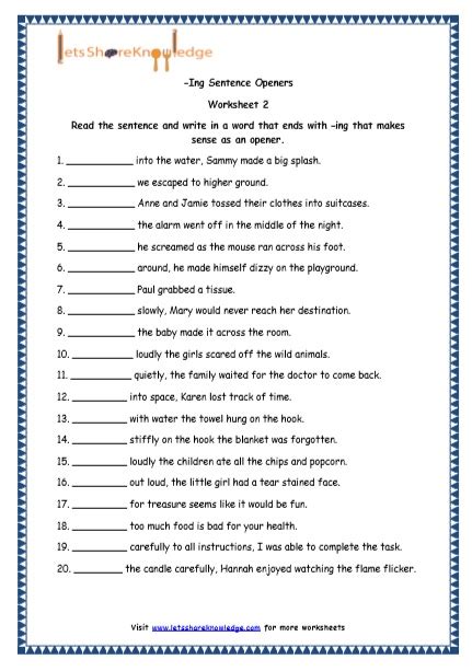 grade  english resources printable worksheets topic sentence openers