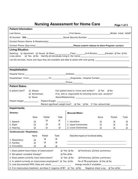 Free Printable Nursing Assessment Form Templates Pdf Word