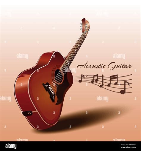 Wooden Acoustic Guitar And Notes Musical Instrument Stock Vector Image