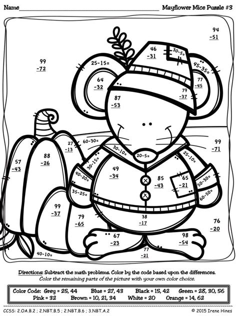 Today i'm sharing some math coloring worksheets that are good for practicing addition and subtraction facts with sums through ten. Thanksgiving Math Activities ~ Mayflower Mice ~ Color By The Code Puzzles | Thanksgiving math ...