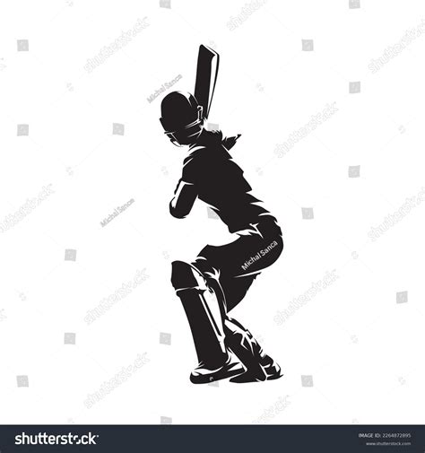 Cricket Player Isolated Vector Silhouette Cricketer Stock Vector