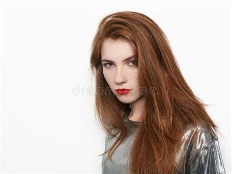 Headshot Of Young Beautiful Excited Woman With Gorgeous Natural Red
