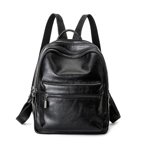 Womens Black Leather Backpack Purse